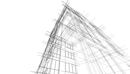 Sketch of a building 3d illustration