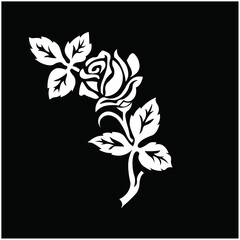 Ornamental Floral Design A classic black and white floral design element featuring elegant, curved leaves and intricate detailing. Perfect for use in decorative borders, logos