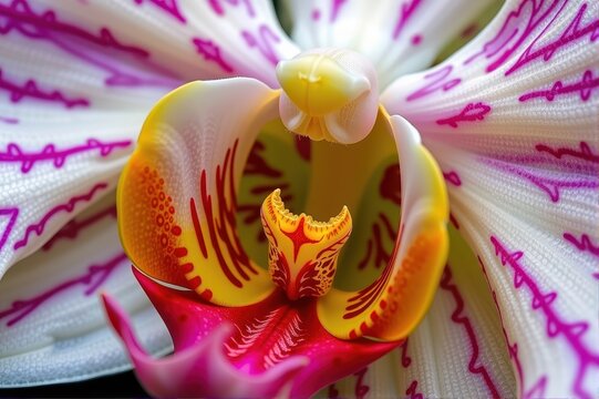 Close-up macro view of a healthy orchid root, showing velvety velamen and central vascular cylinder, structure, life, detailed