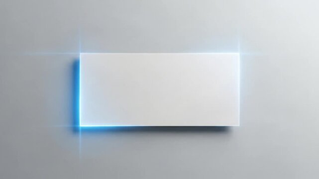 Sleek white rectangle with vibrant blue neon light glow on minimalist backdrop, perfect for modern tech intros and elegant branding