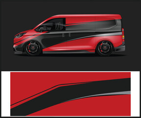 Naklejka premium Red and black abstract racing stripe design for a modern van vehicle wrap