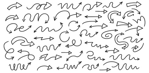 Arrow Set Collection Hand Drawn Design Elements for Navigation Direction Flow and Guidance Doodle Style Artistic Arrows