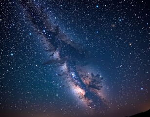 Obraz premium Vast, star-filled night sky panorama showcasing a breathtaking celestial spectacle, awe, remote, ethereal