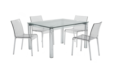 Modern white dining table and chairs set isolated on transparent background