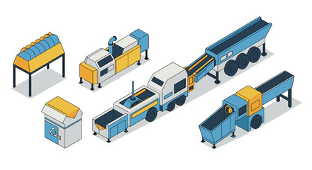 Obraz premium Isometric industrial machines for construction and manufacturing design projects