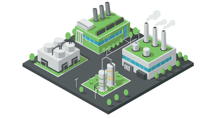 Isometric industrial complex with factories and power plant