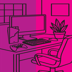 Digital sanctuary of the game: An artistic representation of a gamer's haven, featuring a meticulously designed workstation, a state-of-the-art computer setup.