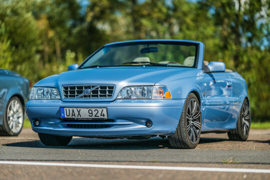 Gothenburg, Sweden - september 07 2025: Light blue Volvo C70 convertible on asphalt.