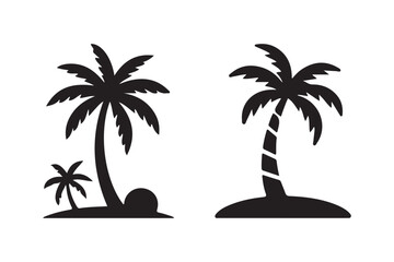 Fototapeta premium Two silhouetted palm trees on islands