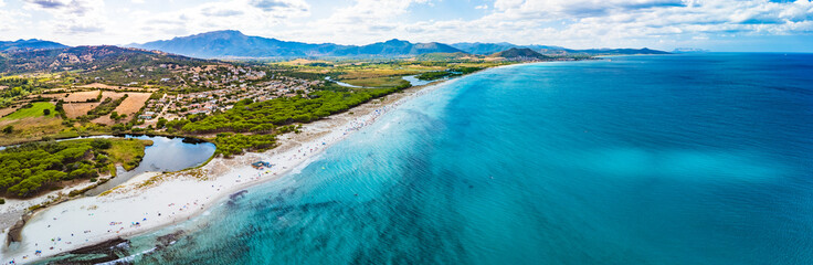 Spiaggia di Santa Lucia (Santa Lucia Beach), Sardinia – Aerial View of Sandy Coastline