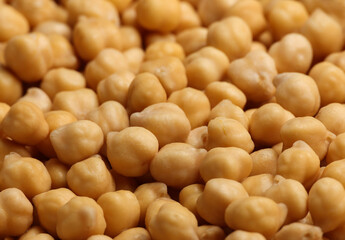 Cooked soaked chickpea beans close up background
