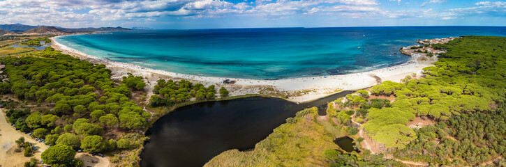 Spiaggia di Santa Lucia (Santa Lucia Beach), Sardinia – Aerial View of Sandy Coastline