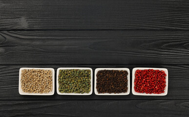 Bowls of assorted peppercorns