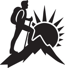 man with backpack and walking stick, Hiking gear elements , boots, poles, backpacks