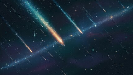 Meteor shower streaks across a starry night sky meteors