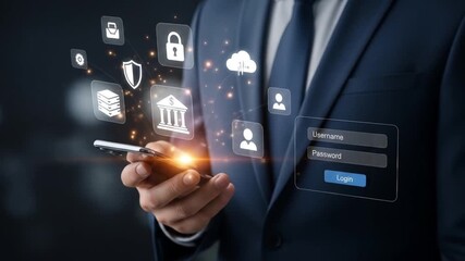 Securely access your digital world with a professional navigating financial technology and data protection on a smartphone - Powered by Adobe