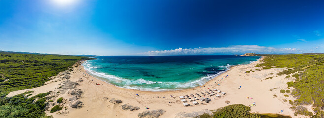 Obraz premium Lu Litarroni Beach, Sardinia, White Sand Dunes and Turquoise Mediterranean Sea