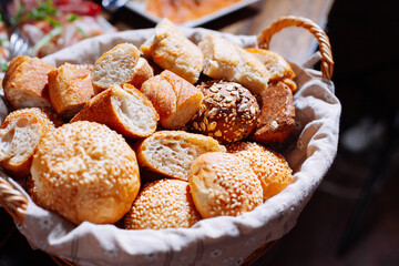 Bread in basket on the banquet table