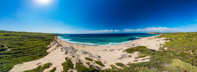 Obraz premium Lu Litarroni Beach, Sardinia, White Sand Dunes and Turquoise Mediterranean Sea