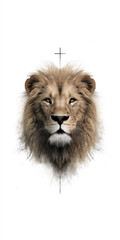 Minimalistic Illustration of a Lion Head with a Cross in the Background