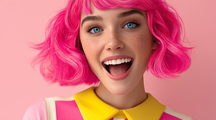 Dynamic and cheerful, a modern take on retro-futurism with vivid hues, unique fashion, and an uplifting, happy vibe.