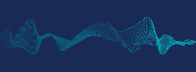 Modern abstract background featuring a digital wave made of glowing dots over a dark blue theme ideal for web and design use