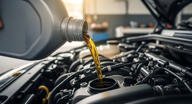 Pouring Oil into Car Engine Automotive Maintenance for Optimal Performance and Longevity