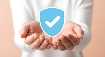 Trustworthy Protection Shield Icon in Hands Symbolizing Safety and Verification