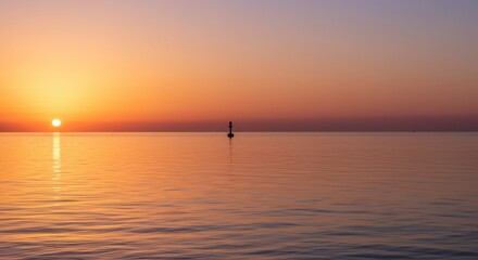 Serene ocean sunset with buoy on world tsunami awareness day - tranquil coastal scene for educational design