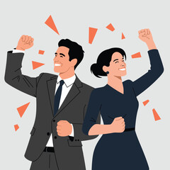 Business Success Celebration with Happy Colleagues Achieving Goals Vector Illustration