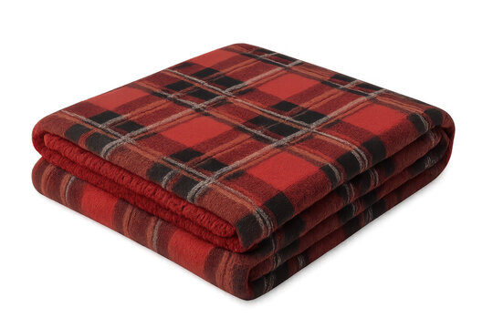 Folded red tartan plaid blanket on transparent background