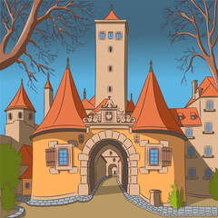 Vector illustration of Rothenburg ob der Tauber gate Germany