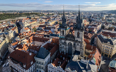 Beautiful view of the Church of Our Lady before Týn in Old town Square, - Prage