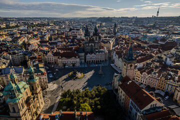 Beautiful view of the Church of Our Lady before Týn in Old town Square, - Prage