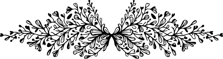 Fototapeta premium Elegant hand drawn floral flourish with delicate leaves and buds, perfect for wedding invitations and decorative borders