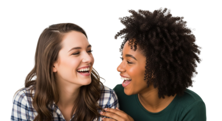 Two Friends Sharing a Moment of Joy and Laughter Isolated on White or Transparent Background, PNG