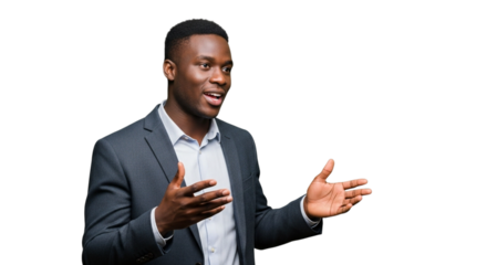 Young Entrepreneur Pitching Business Idea Isolated on White or Transparent Background, PNG