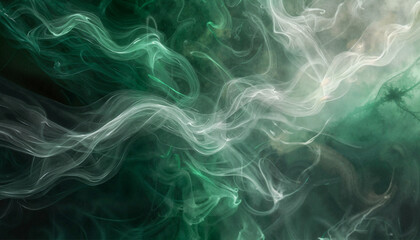 Obraz premium Abstract swirling smoke vapor in green and white tones 