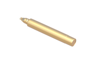 Golden liner for lips with liquid paint isolated on white background. Eyebrow pencil. Cosmetic accessories. Modern eyeliner. 3d render