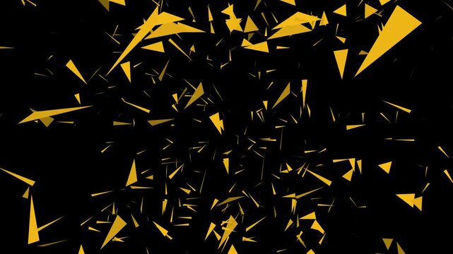 Abstract explosion of golden triangles on a black background