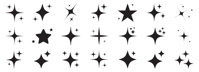  Sparkle star icon set. Sparkle, stars or shine icon set vector collection of different stars in black color. Shine icon. AI generated star icons collection. Artificial Intelligence sparkle symbol. 