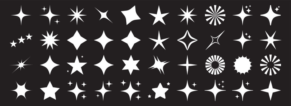 blinking shining star, sparks and sparkle shapes vector illustration. sparkle star icon set. simple star burst symbo. Different twinkling stars collection. Star icons. Twinkling stars. Sparkles, 
