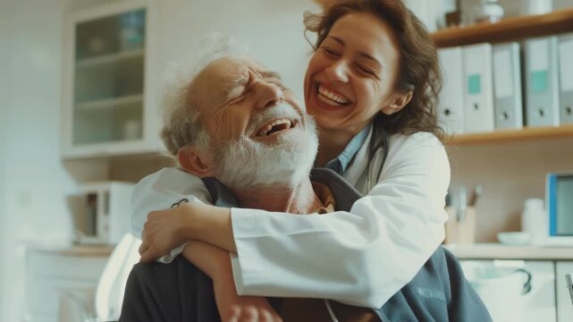 Joyful intergenerational interaction.