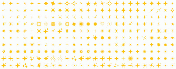 Collection of Bright Yellow Sparkle Star Icons. sparkle star icon set vector. collection of Twinkle stars icon. Shine and twinkle star Isolated on white background. . Set of star shapes. ai icon set.