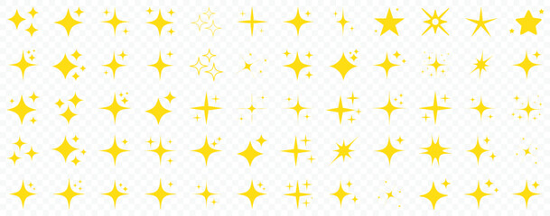 Collection of Bright Yellow Sparkle Star Icons. sparkle star icon set vector. collection of Twinkle stars icon. Shine and twinkle star Isolated on white background. . Set of star shapes. ai icon set.
