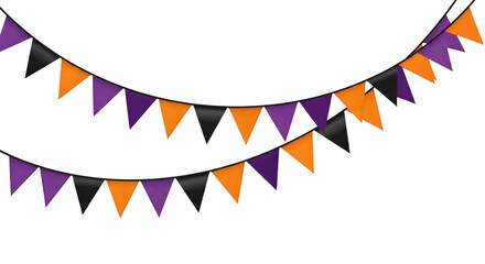 Obraz premium Halloween Pennant Banner in Orange Black and Purple for Party Decoration Cut Out PNG.