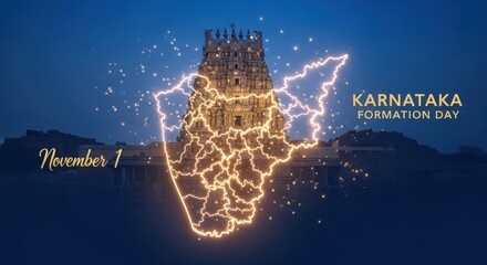 Karnataka Formation Day Celebration November First Glowing Outline Map