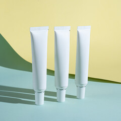 A beautiful still life composition featuring cosmetic products setting with a  background