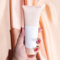 A beautiful still life composition featuring cosmetic products setting with a  background