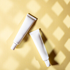 A beautiful still life composition featuring cosmetic products setting with a  background